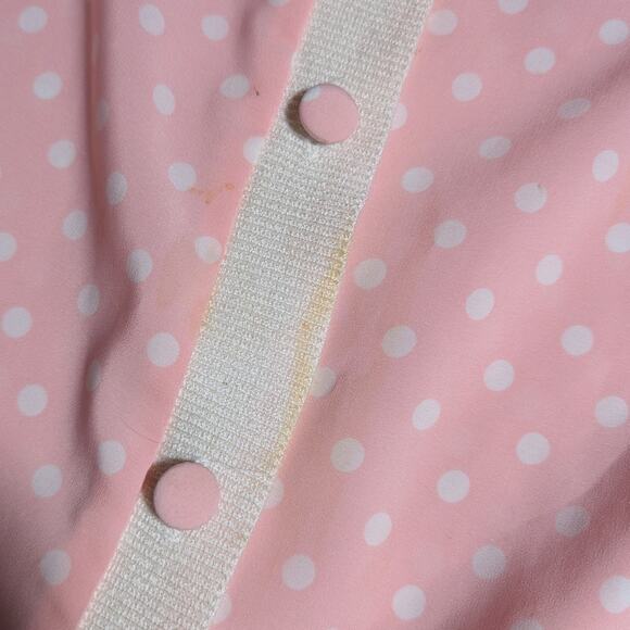 Vtg 1980s Anastasia Pink White Polka Dot Collared Button Up Chiffon Blouse Sz 16 - Picture 3 of 7